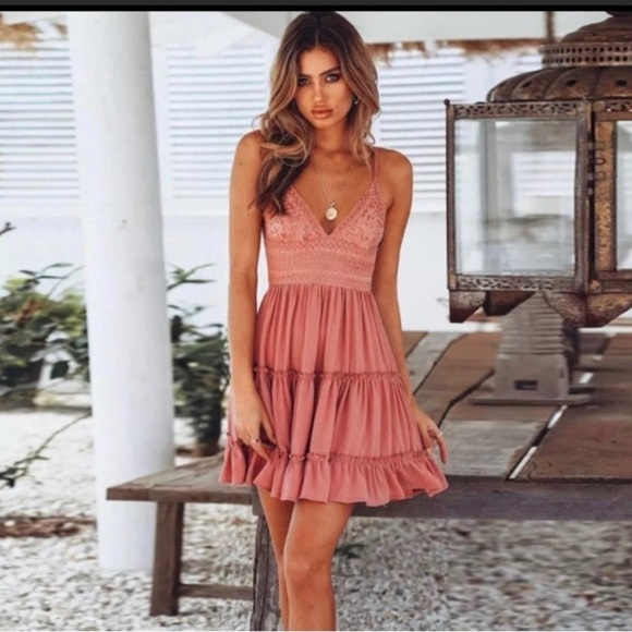 Pink Spaghetti Strap Backless Bow Knot Beach Dress - Picture 2 of 5